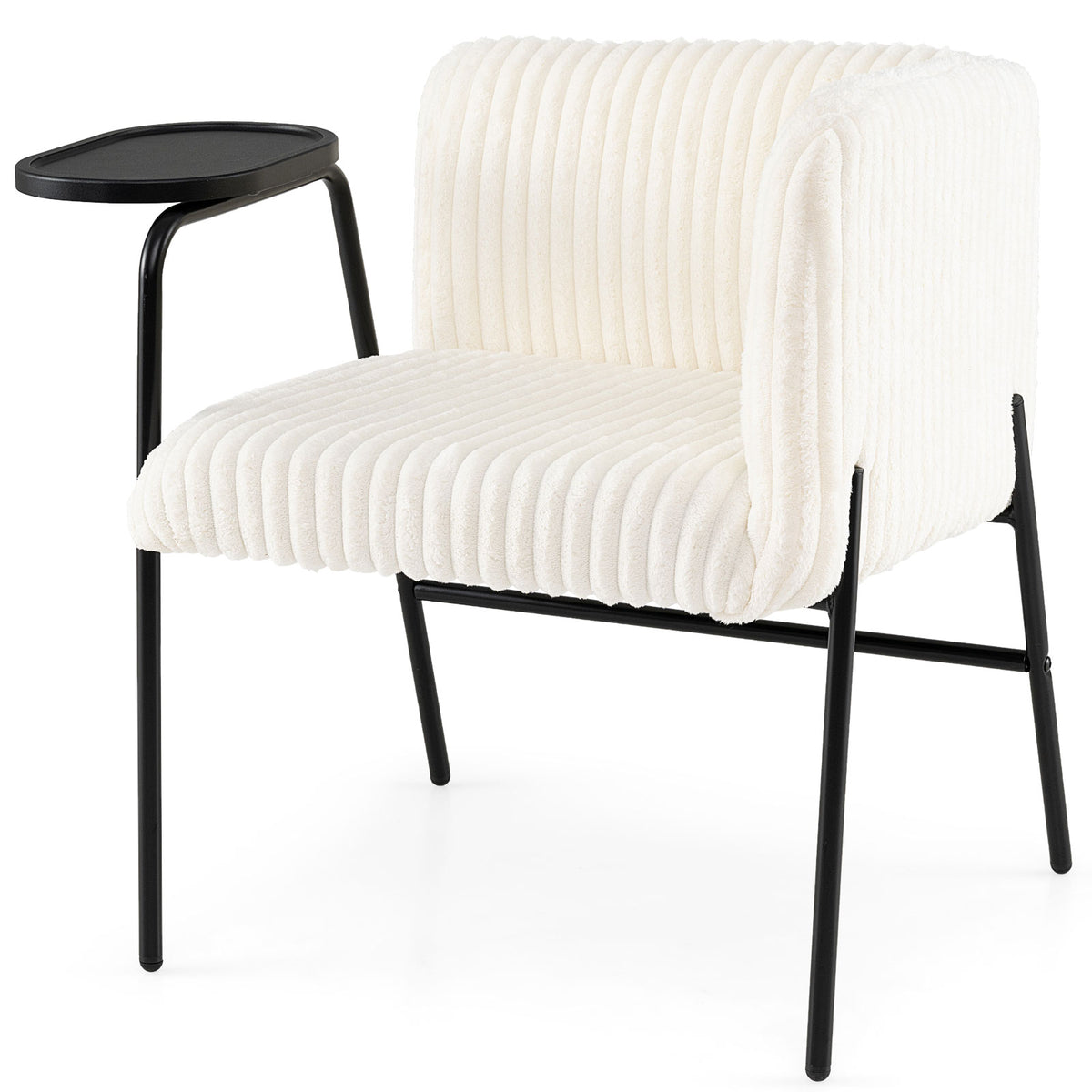 Modern Accent Chair with Tray Table Corduroy Upholstered Armchair-Beige