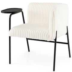 Modern Accent Chair with Tray Table Corduroy Upholstered Armchair-Beige