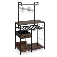 Modern Corner Bar Wine Cabine with Glass Holders and Removable Drawer-Rustic Brown