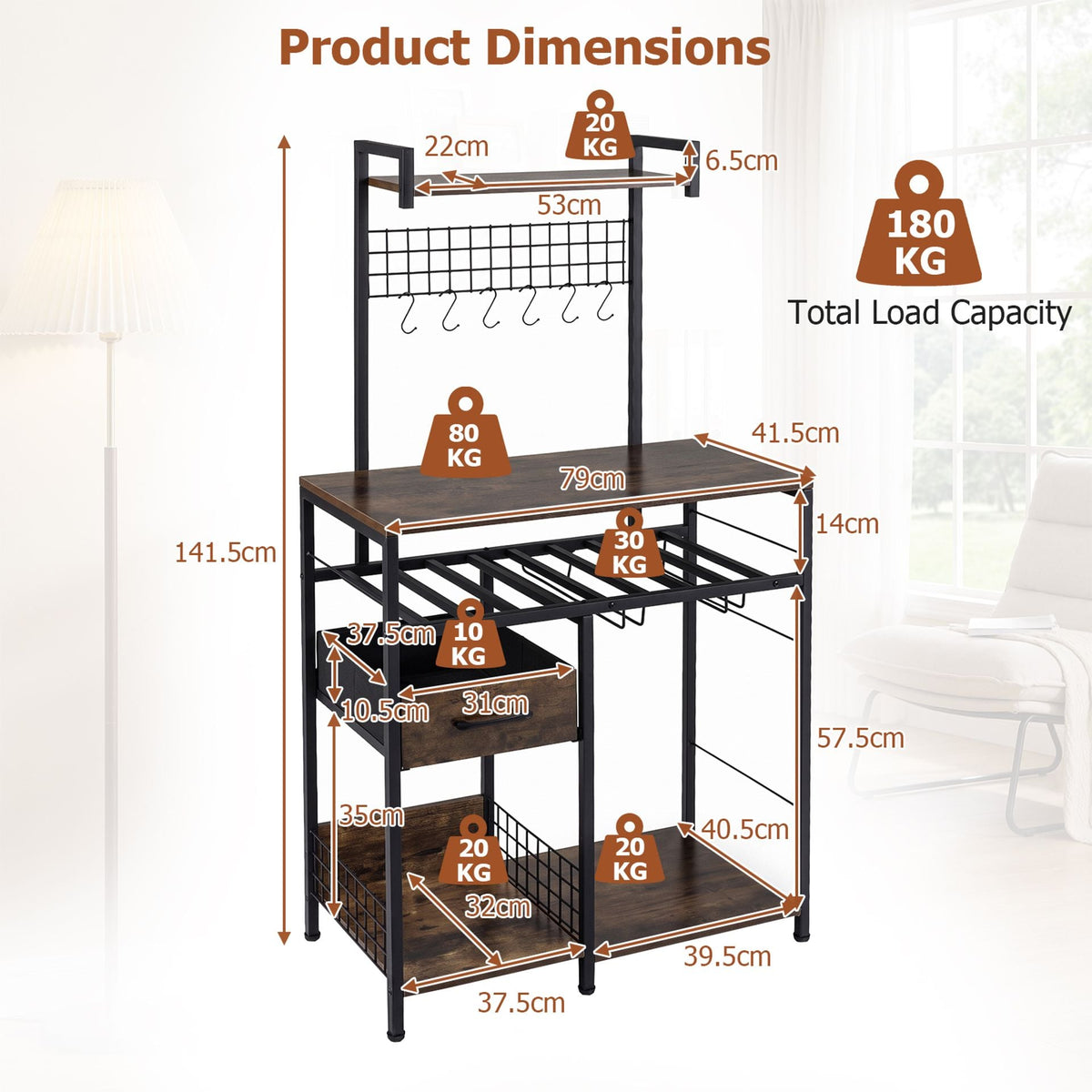 Modern Corner Bar Wine Cabine with Glass Holders and Removable Drawer-Rustic Brown