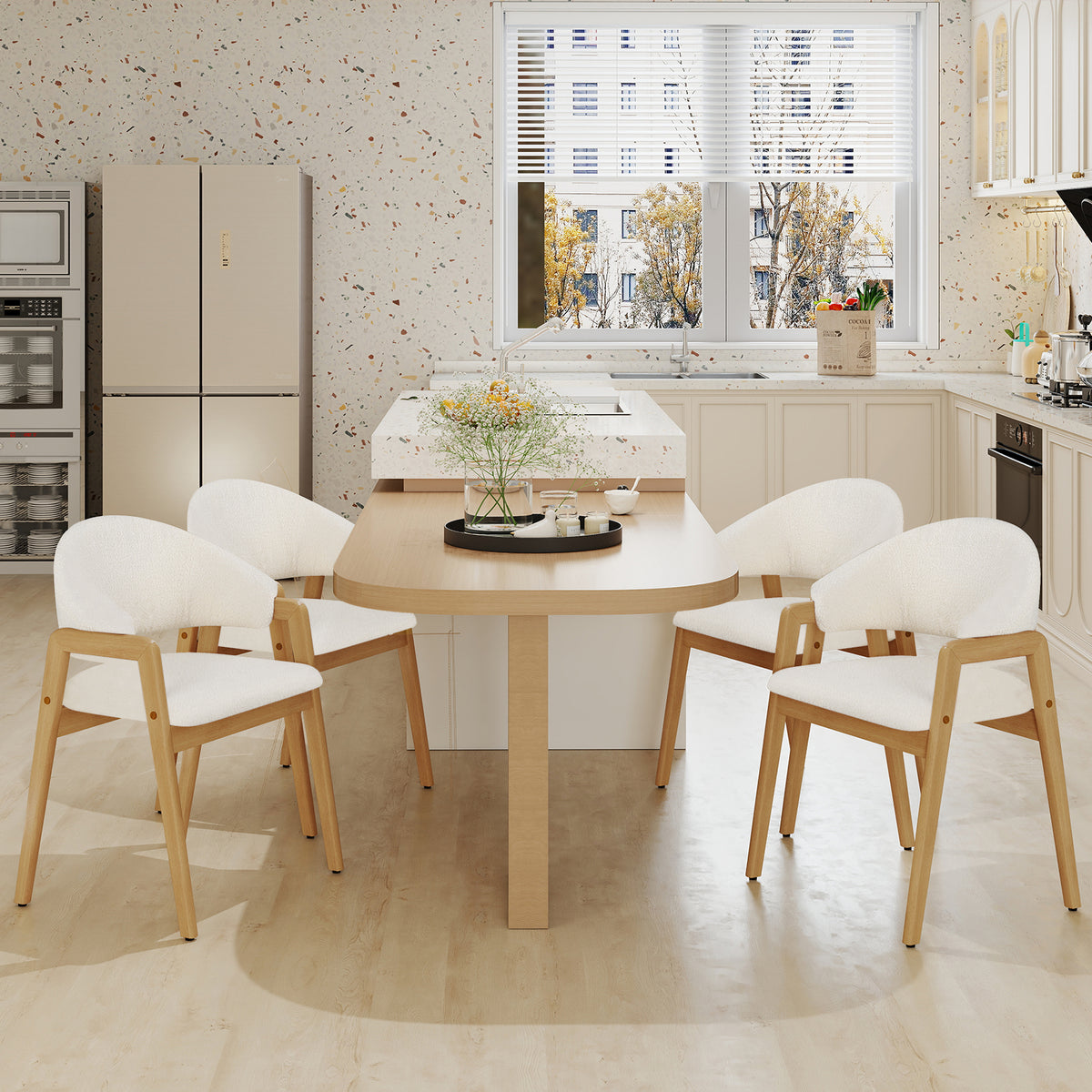 Modern Dining Chair Set of 2 with Padded Seat and Ergonomic Curved Backrest-White