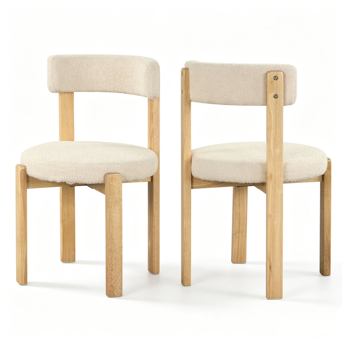Modern Dining Chairs with Curved Backrest and Teddy Fleece Seat for Kitchen-Natural