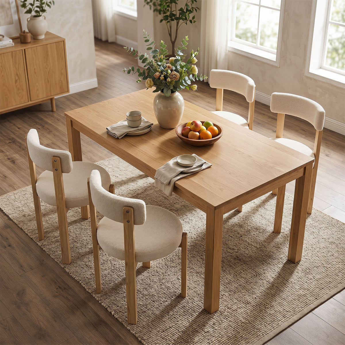 Modern Dining Chairs with Curved Backrest and Teddy Fleece Seat for Kitchen-Natural