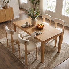 Modern Dining Chairs with Curved Backrest and Teddy Fleece Seat for Kitchen-Natural