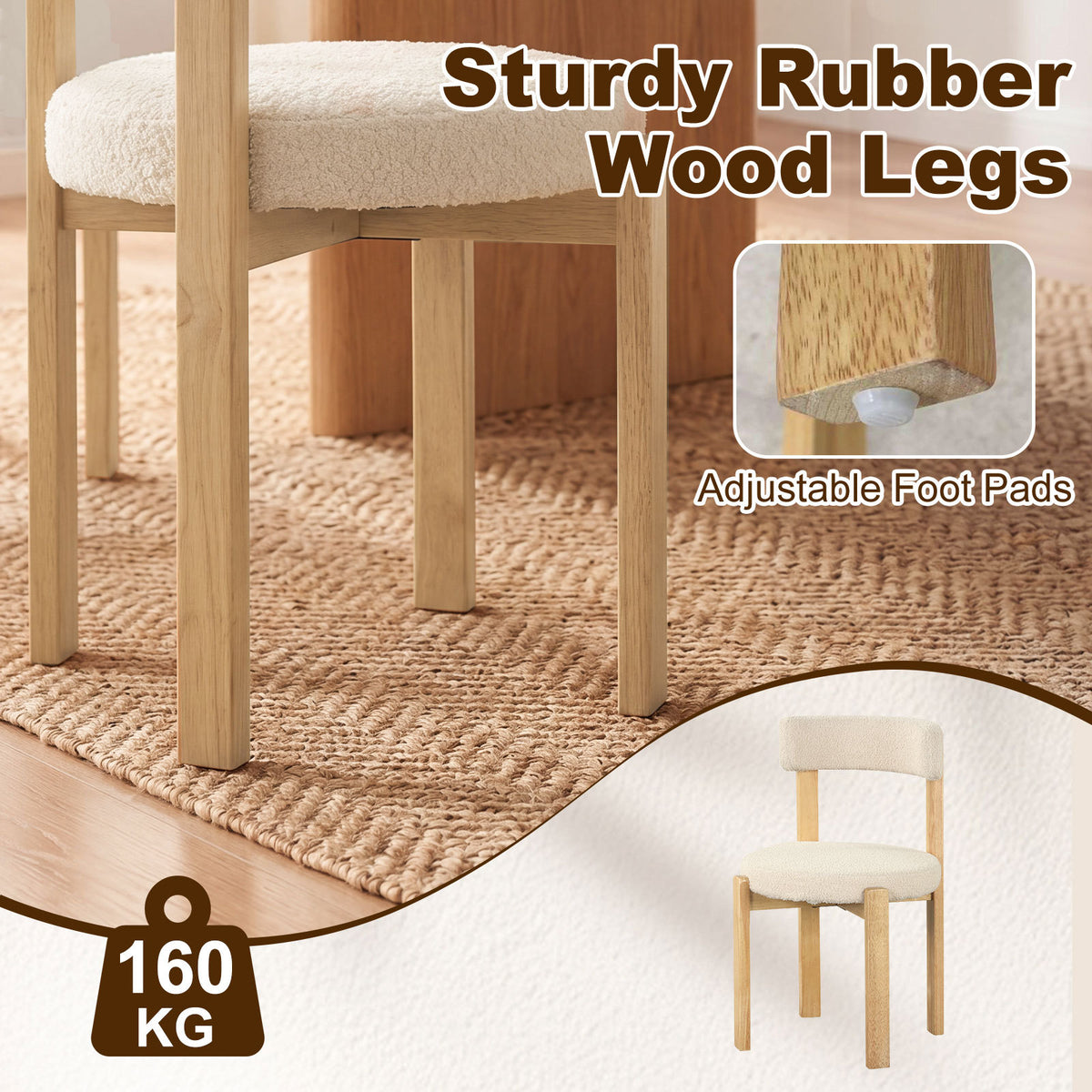 Modern Dining Chairs with Curved Backrest and Teddy Fleece Seat for Kitchen-Natural