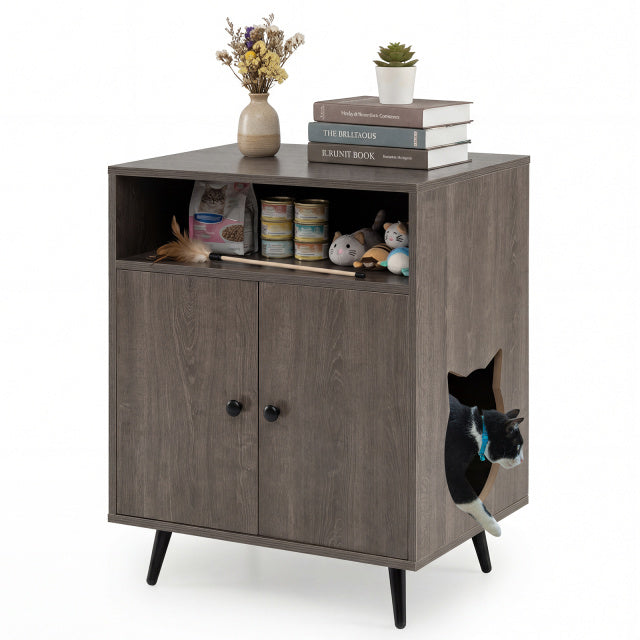 Modern Enclosure Cat Litter Box with Entry-Grey