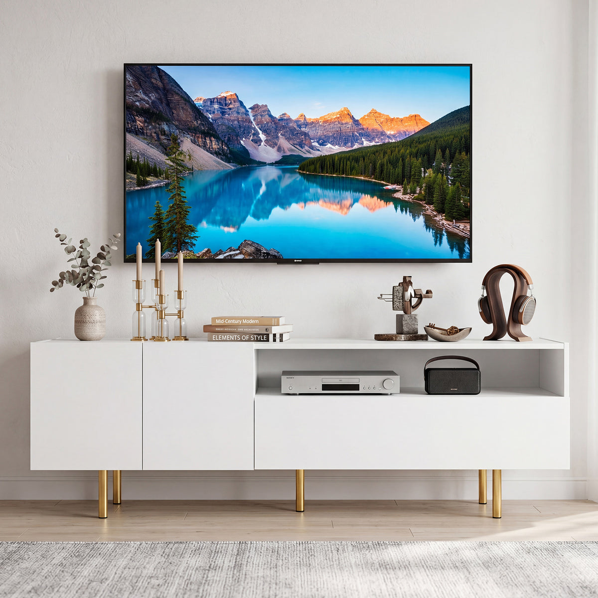 Modern Entertainment Center with 2 Doors Drawer and 5 Metal Legs-White