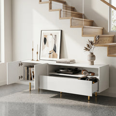 Modern Entertainment Center with 2 Doors Drawer and 5 Metal Legs-White