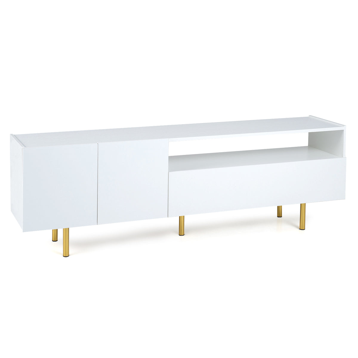Modern Entertainment Center with 2 Doors Drawer and 5 Metal Legs-White