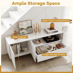 Modern Entertainment Center with 2 Doors Drawer and 5 Metal Legs-White