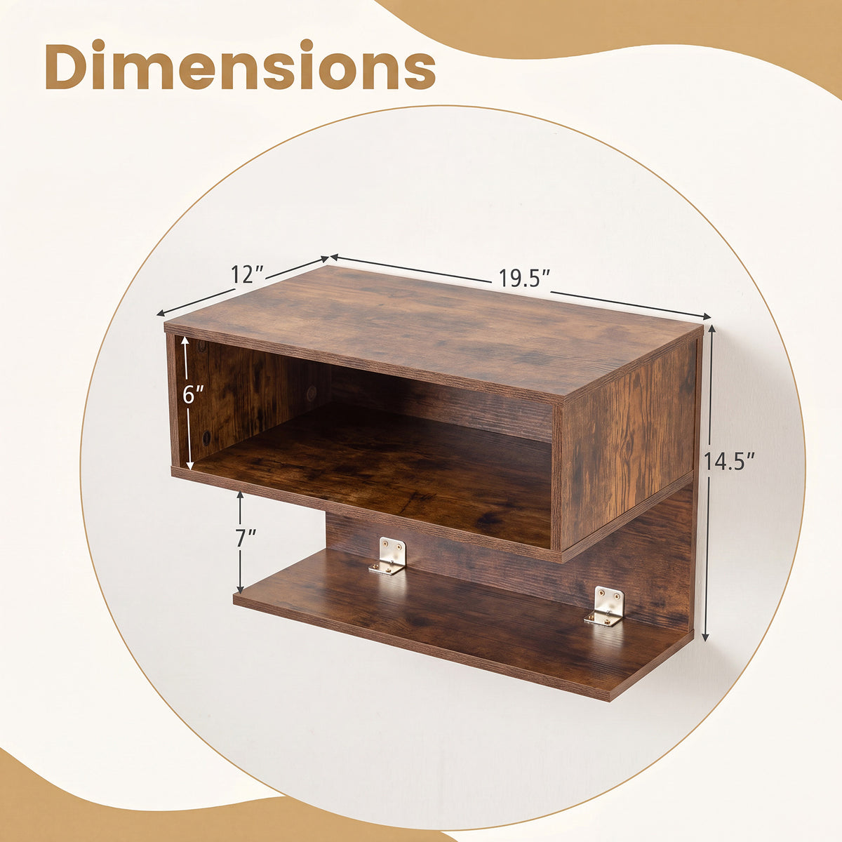 Modern Floating Nightstand with Storage Shelves for Living Room and Bed Room-Rustic Brown