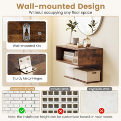 Modern Floating Nightstand with Storage Shelves for Living Room and Bed Room-Rustic Brown
