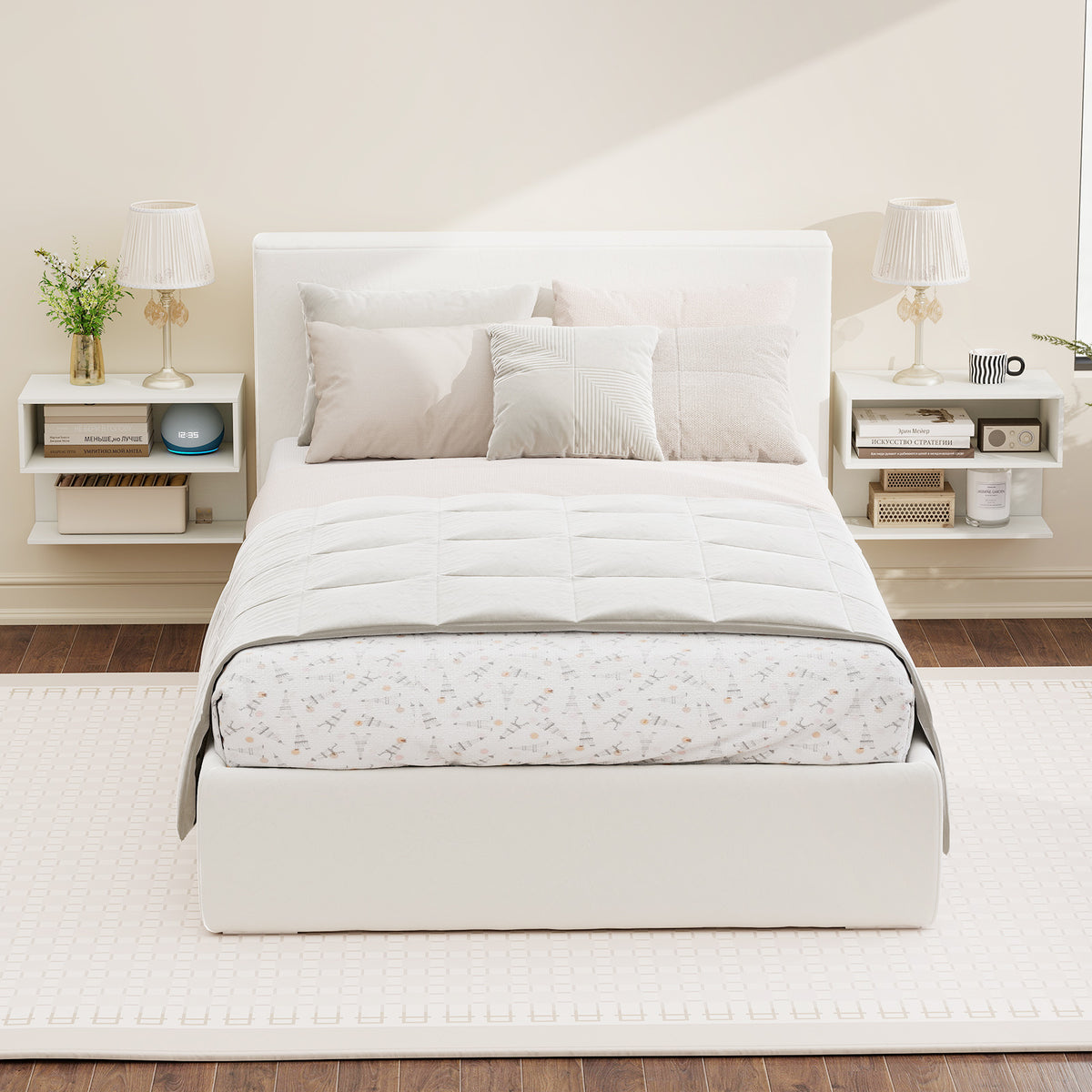 Modern Floating Nightstand with Storage Shelves for Living Room and Bed Room-White