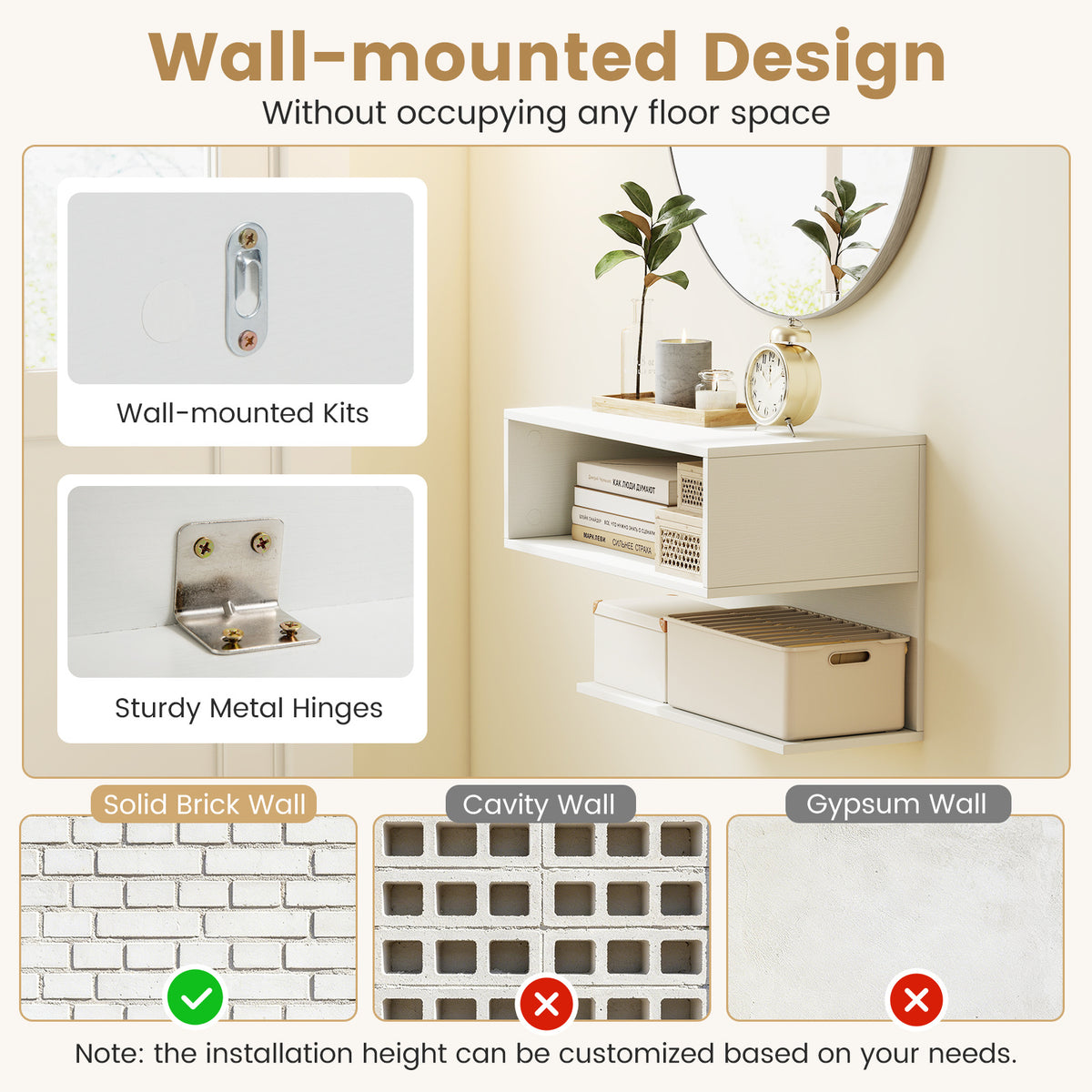 Modern Floating Nightstand with Storage Shelves for Living Room and Bed Room-White