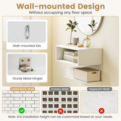 Modern Floating Nightstand with Storage Shelves for Living Room and Bed Room-White