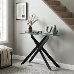 Modern Glass Console Table with Tempered Glass Top and Tubular Legs-Black