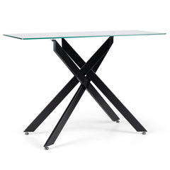 Modern Glass Console Table with Tempered Glass Top and Tubular Legs-Black