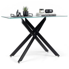Modern Glass Console Table with Tempered Glass Top and Tubular Legs-Black
