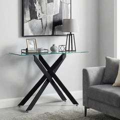 Modern Glass Console Table with Tempered Glass Top and Tubular Legs-Black