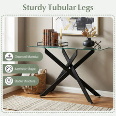 Modern Glass Console Table with Tempered Glass Top and Tubular Legs-Black