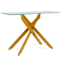 Modern Glass Console Table with Tempered Glass Top and Tubular Legs-Golden