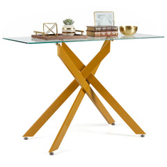 Modern Glass Console Table with Tempered Glass Top and Tubular Legs-Golden