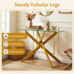 Modern Glass Console Table with Tempered Glass Top and Tubular Legs-Golden