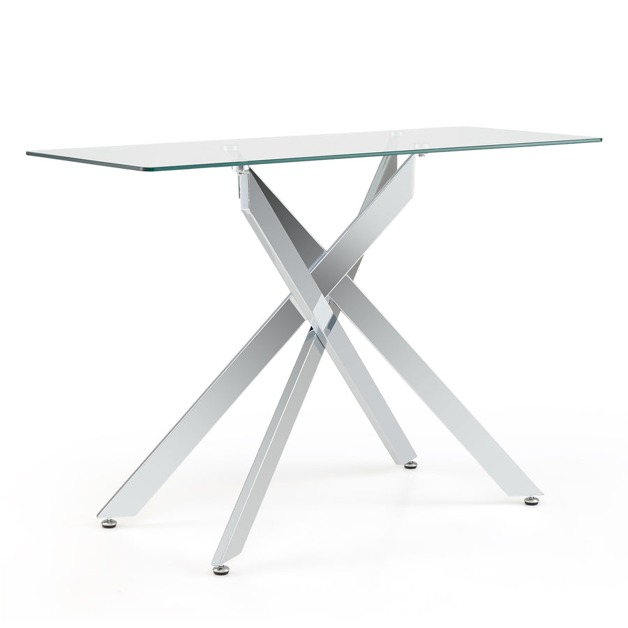 Modern Glass Console Table with Tempered Glass Top and Tubular Legs-Silver
