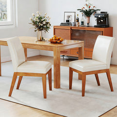 Modern Kitchen Chair Set of 2 with Rubber Wood Legs and Padded Seat-Beige