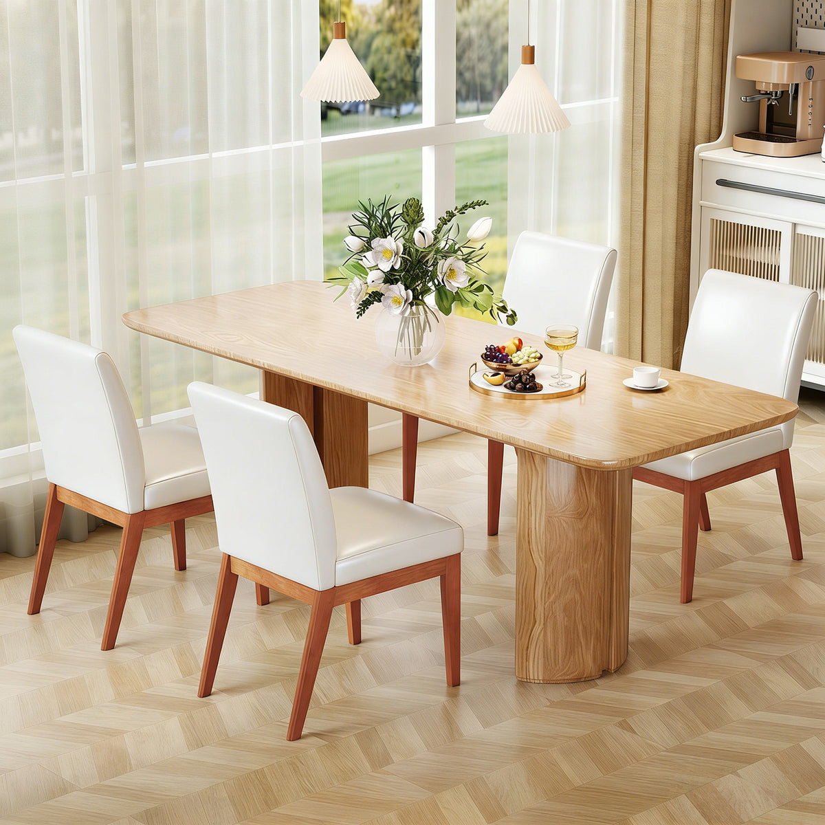 Modern Kitchen Chair Set of 2 with Rubber Wood Legs and Padded Seat-Beige