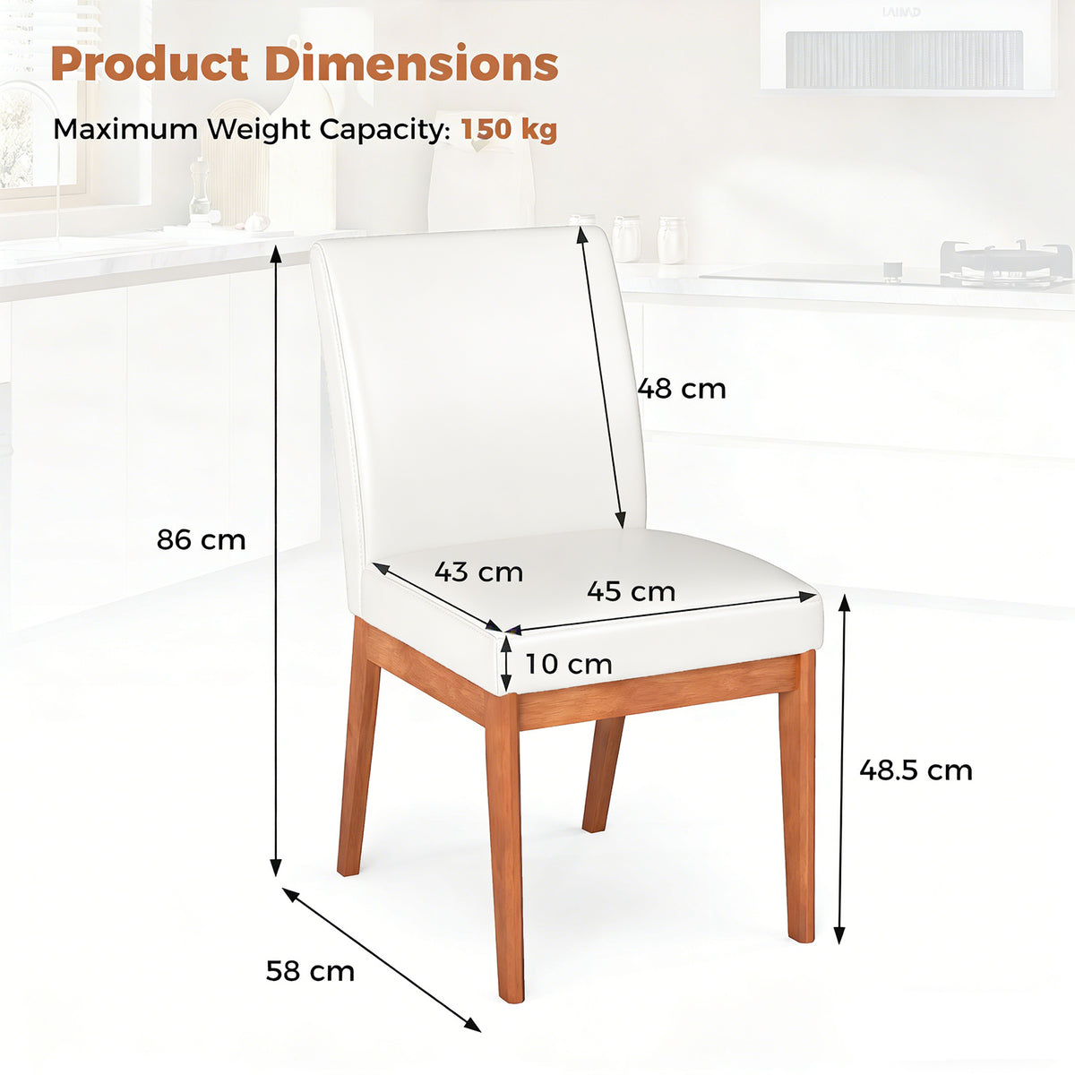 Modern Kitchen Chair Set of 2 with Rubber Wood Legs and Padded Seat-Beige
