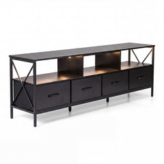 Modern LED Entertainment Center for 80" TVs with 4 Folding Fabric Drawers and Heavy-duty Metal-Black