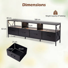 Modern LED Entertainment Center for 80" TVs with 4 Folding Fabric Drawers and Heavy-duty Metal-Black
