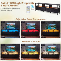Modern LED Entertainment Center for 80" TVs with 4 Folding Fabric Drawers and Heavy-duty Metal-Black