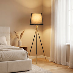 Modern Metal Tripod Floor Lamp with Fabric Shade157 cm Tall Standing Lamp-Black