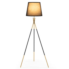 Modern Metal Tripod Floor Lamp with Fabric Shade157 cm Tall Standing Lamp-Black