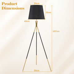 Modern Metal Tripod Floor Lamp with Fabric Shade157 cm Tall Standing Lamp-Black