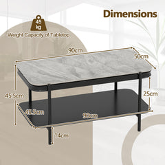 Modern Rectangular Coffee Table 2-Tier Center Table-Grey