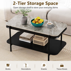 Modern Rectangular Coffee Table 2-Tier Center Table-Grey
