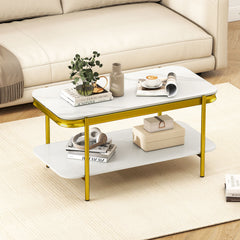 Modern Rectangular Coffee Table 2-Tier Center Table-White