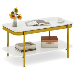 Modern Rectangular Coffee Table 2-Tier Center Table-White
