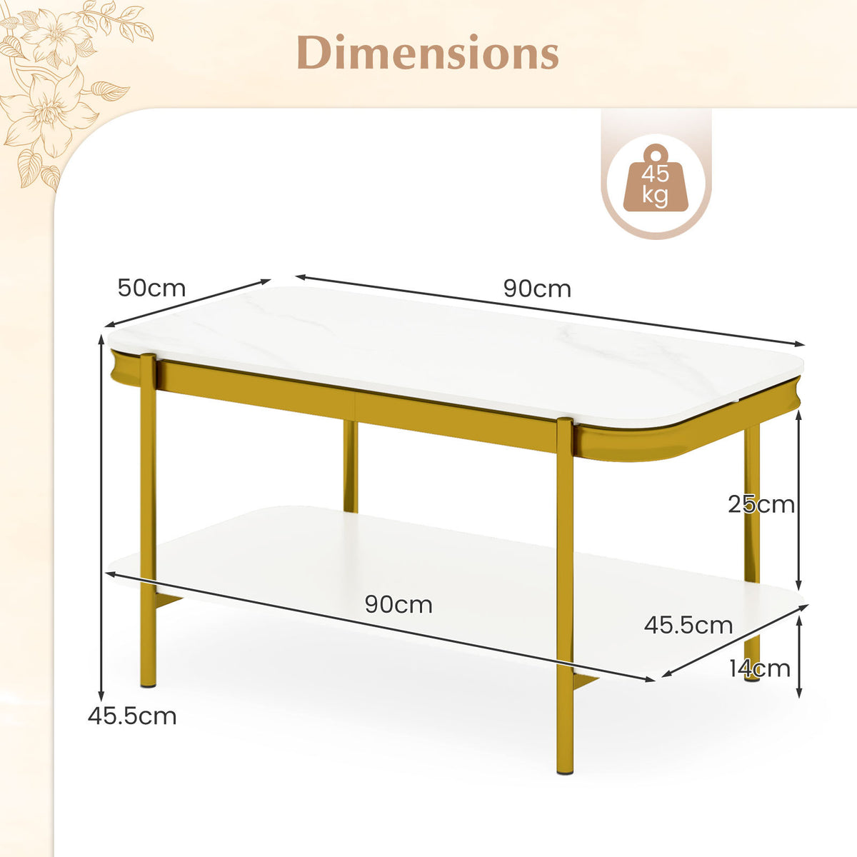 Modern Rectangular Coffee Table 2-Tier Center Table-White