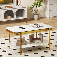 Modern Rectangular Coffee Table 2-Tier Center Table-White