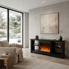 Modern TV Stand and Recessed Electric Fireplace Bundle in Black, image 3