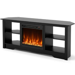 Modern TV Stand and Recessed Electric Fireplace Bundle in Black