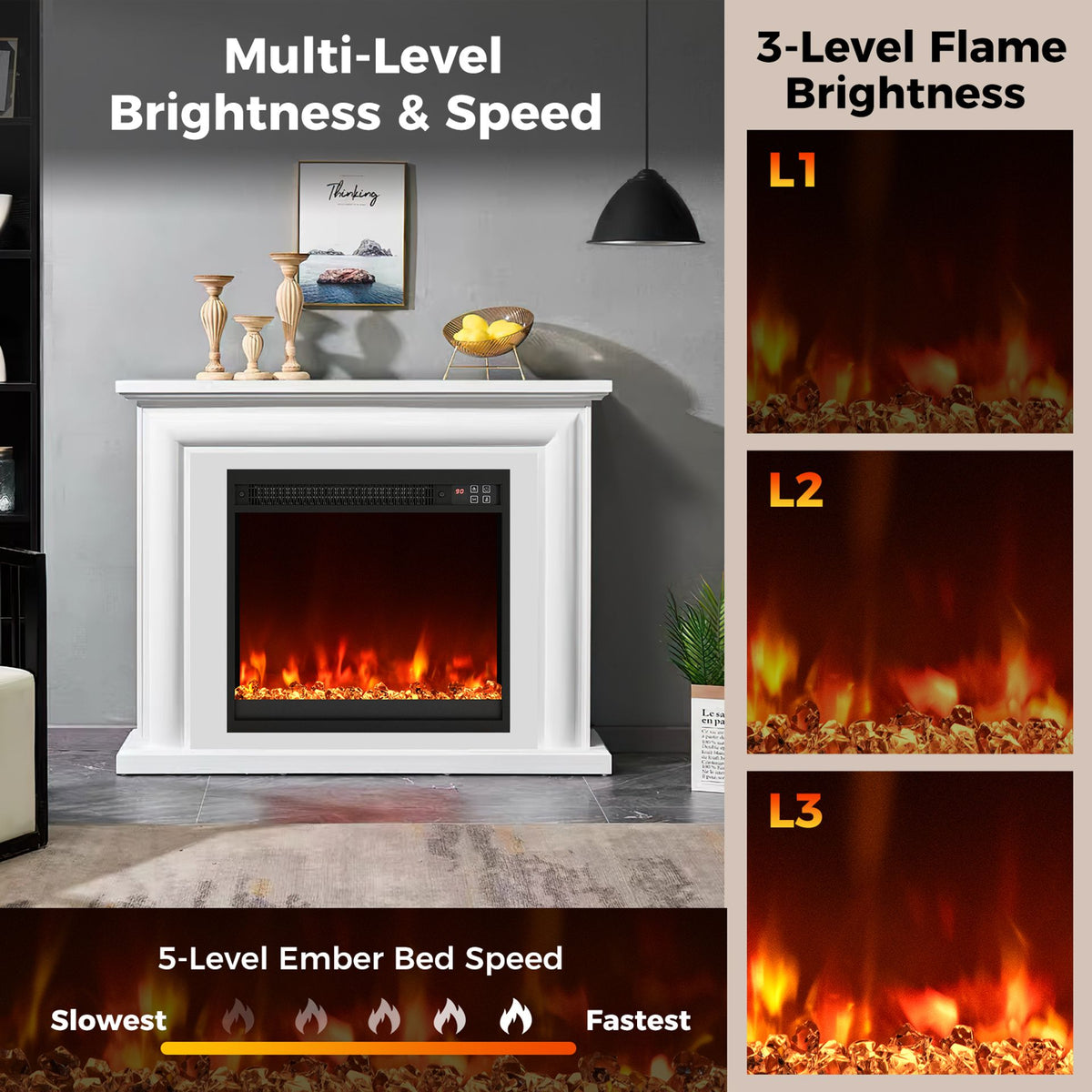 Modern TV Stand and Recessed Electric Fireplace Bundle in Black, image 6