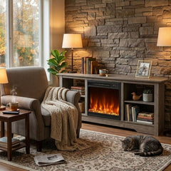 Modern TV Stand and Recessed Electric Fireplace Bundle in Grey, image 2