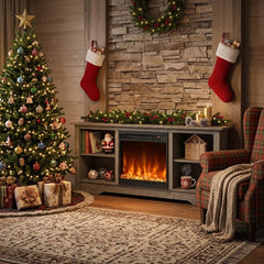 Modern TV Stand and Recessed Electric Fireplace Bundle in Grey, image 3