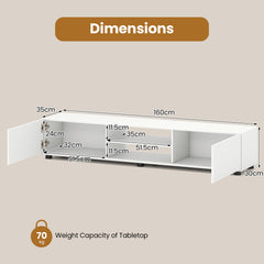 Modern TV Stand for up to 70" TVs with 2 Doors and Open Shelves-White