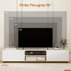 Modern TV Stand for up to 70" TVs with 2 Doors and Open Shelves-White